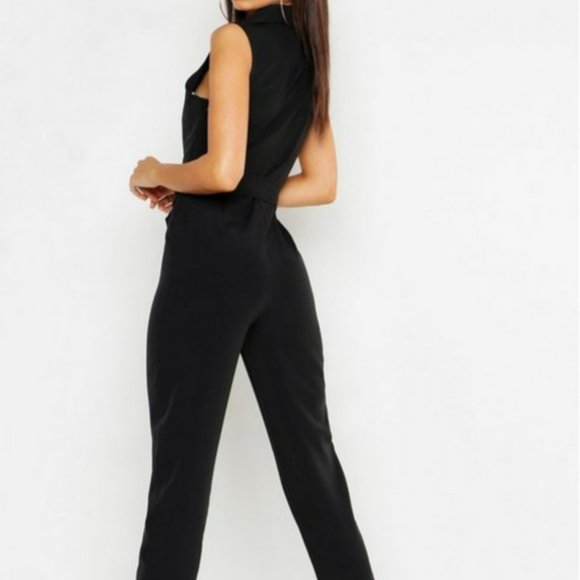 New Boohoo Woven Blazer Belted Jumpsuit in White - Picture 2 of 3